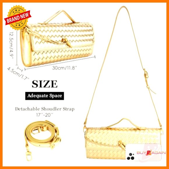 PU Leather Woven Evening Clutch with Adjustable Strap 11.8x4.9 Inches
